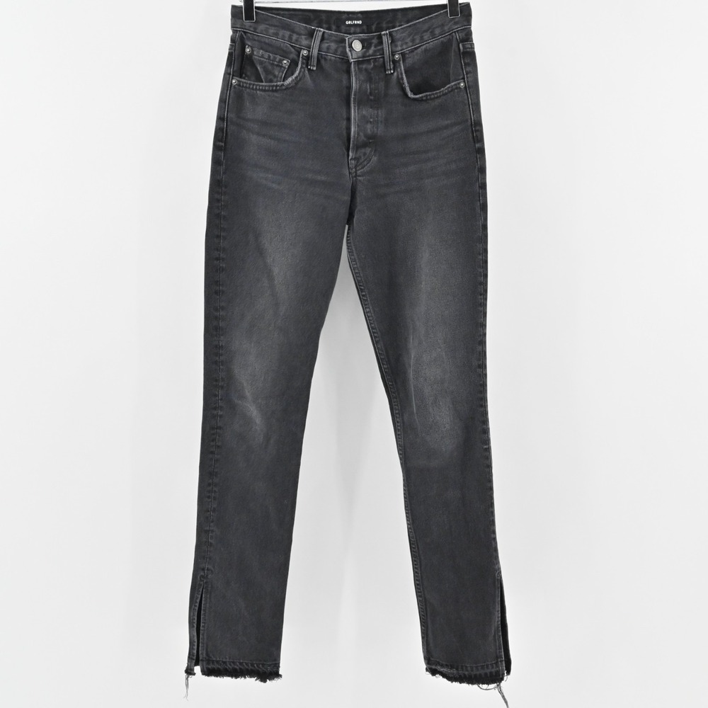 Grlfrnd Womens Black Skinny Jeans Size 26 Raw Hem Slit Ankle Casual Faded Denim
